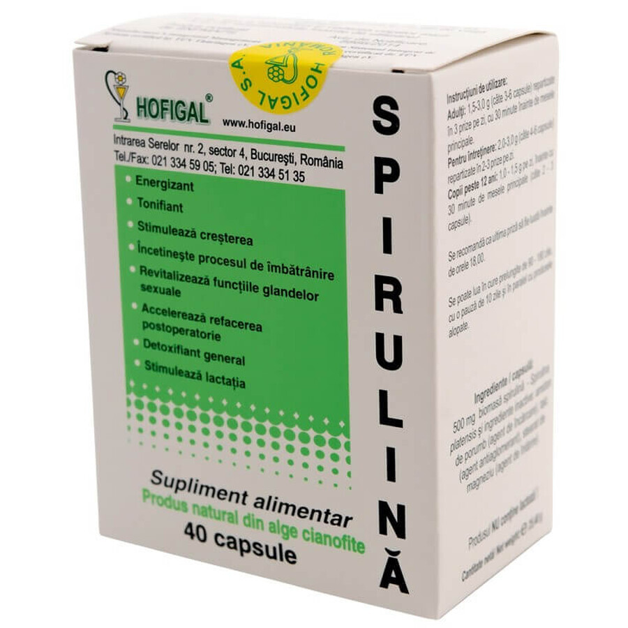 Spirulina 500 mg, 40 cápsulas, Hofigal