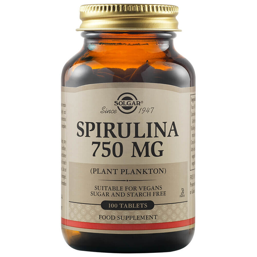 Spirulina 750 mg, 80 cápsulas vegetales, Solgar