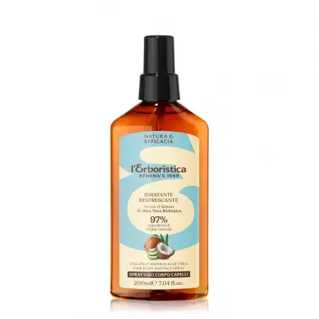 Spray hidratante con agua de coco natural y zumo de aloe vera ecológico, 200 ml, L'Erboristica