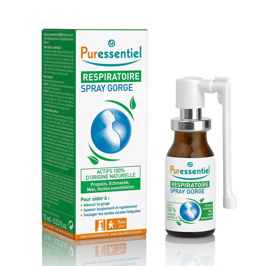 Puressentiel Respirazione - Spray Gola ai 4 Oli Essenziali, 15ml