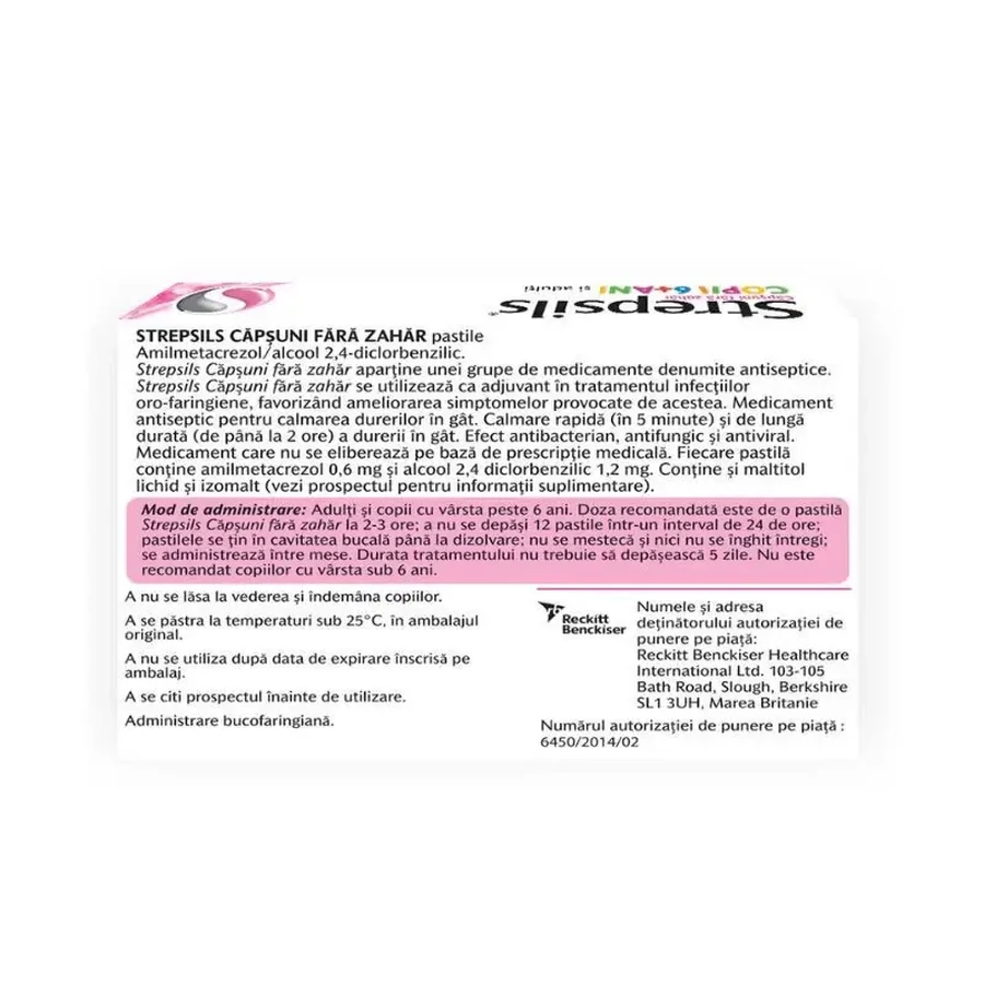 Strepsils Strawberry-flavoured sugar-free children 6+ years, 24 tablets, Reckitt Benckiser Healthcare