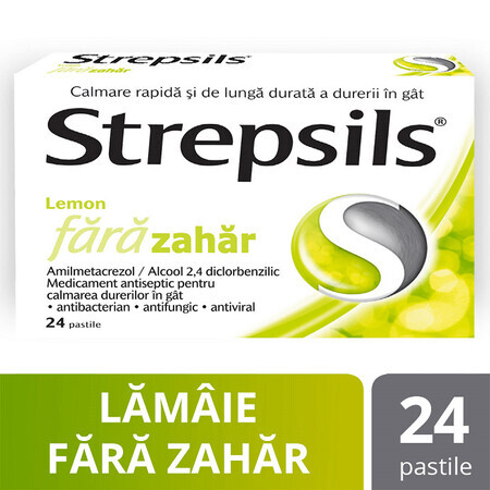 Strepsils Limón sin azúcar, 24 comprimidos, Reckitt Benckiser Healthcare