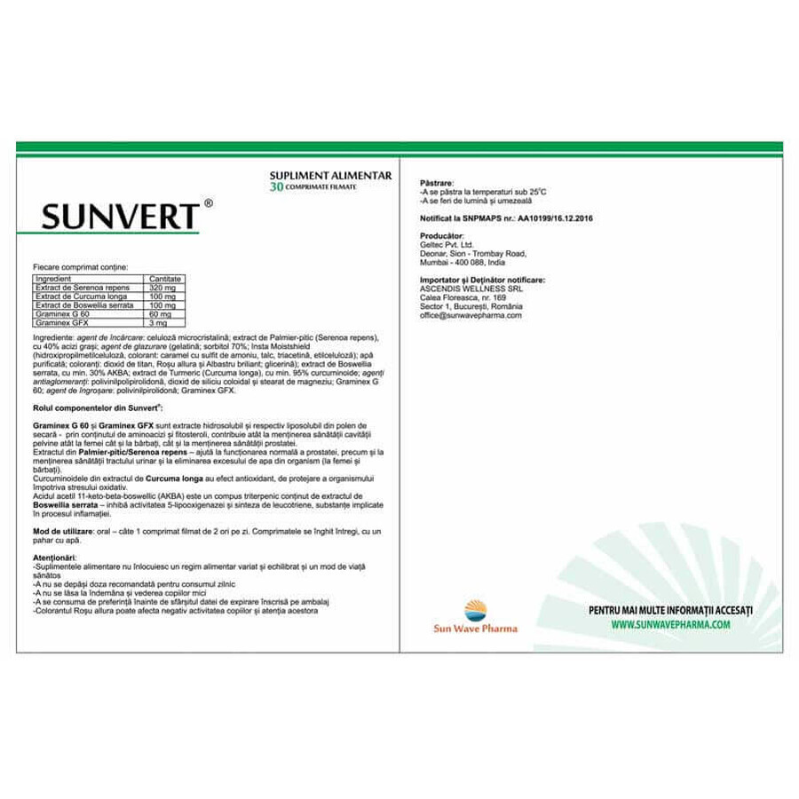 Sunvert, 30 comprimidos, Sun Wave