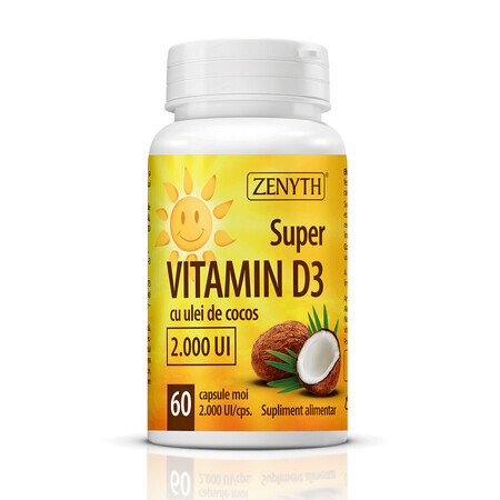 Super vitamina D3 con aceite de coco 2.000 UI, 60 cápsulas, Zenyth