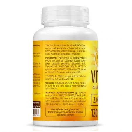 Super Vitamina D3 cu ulei de cocos 2000UI, 120 capsule, Zenyth