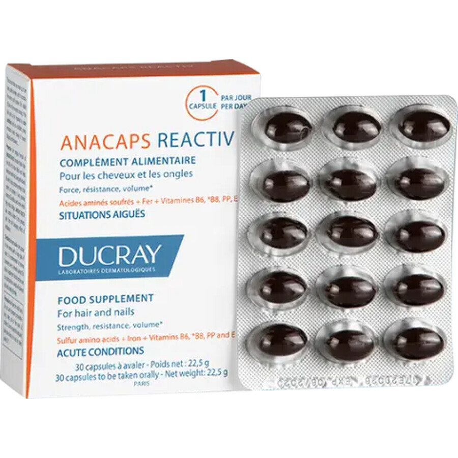 Supliment pentru păr și unghii Anacaps Reactiv, 30 capsule, Ducray