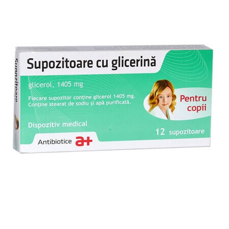 Glycerine zetpillen kinderen, 12 zetpillen 1405 mg, Antibiotice SA