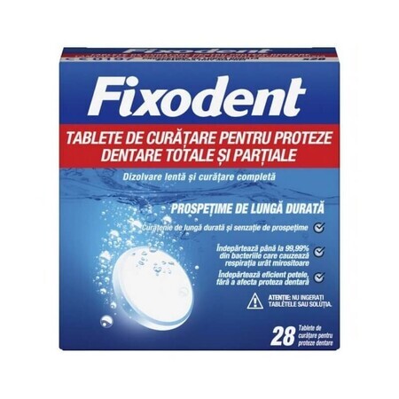 Pastillas de limpieza para dentaduras postizas, 28 pastillas, Fixodent