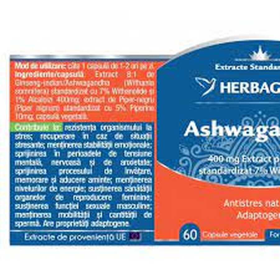 Ashwagandha, 60 cápsulas, Herbagetica