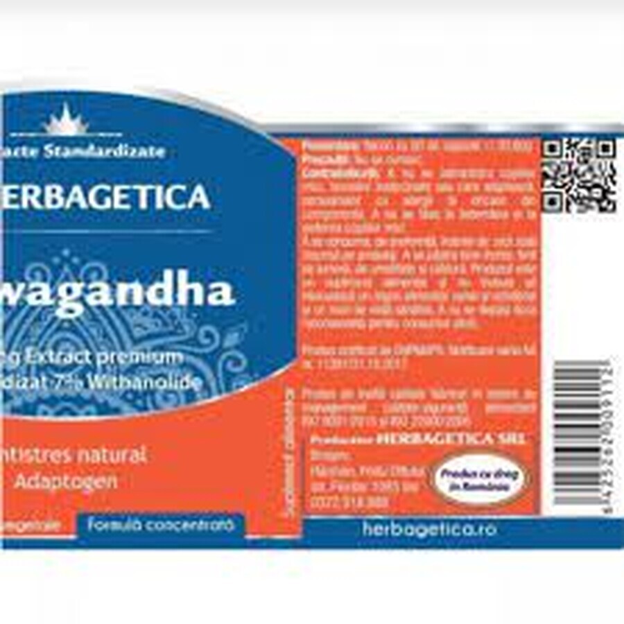 Ashwagandha, 60 cápsulas, Herbagetica