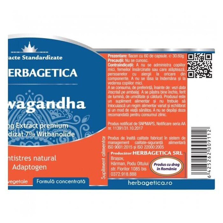 Ashwagandha, 60 cápsulas, Herbagetica