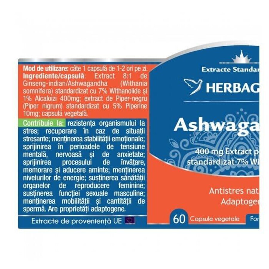 Ashwagandha, 60 cápsulas, Herbagetica