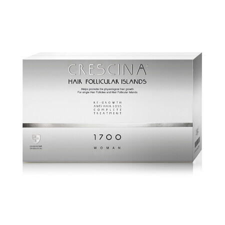 Tratamiento completo para las fases iniciales de la caída y el debilitamiento del cabello en la mujer Crescina Islas Foliculares 1700, 10 + 10 ampollas, Labo