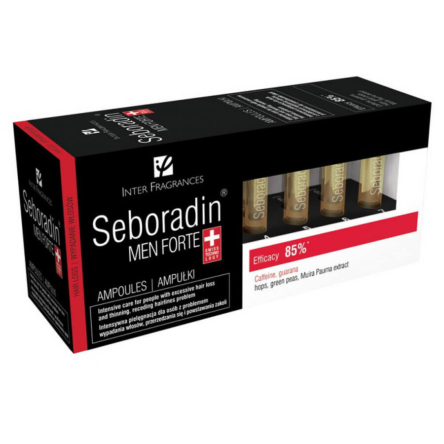 Tratamiento para hombres contra la caída y el debilitamiento del cabello Seboradin Men Forte, 14 ampollas x 5,5 ml, Lara