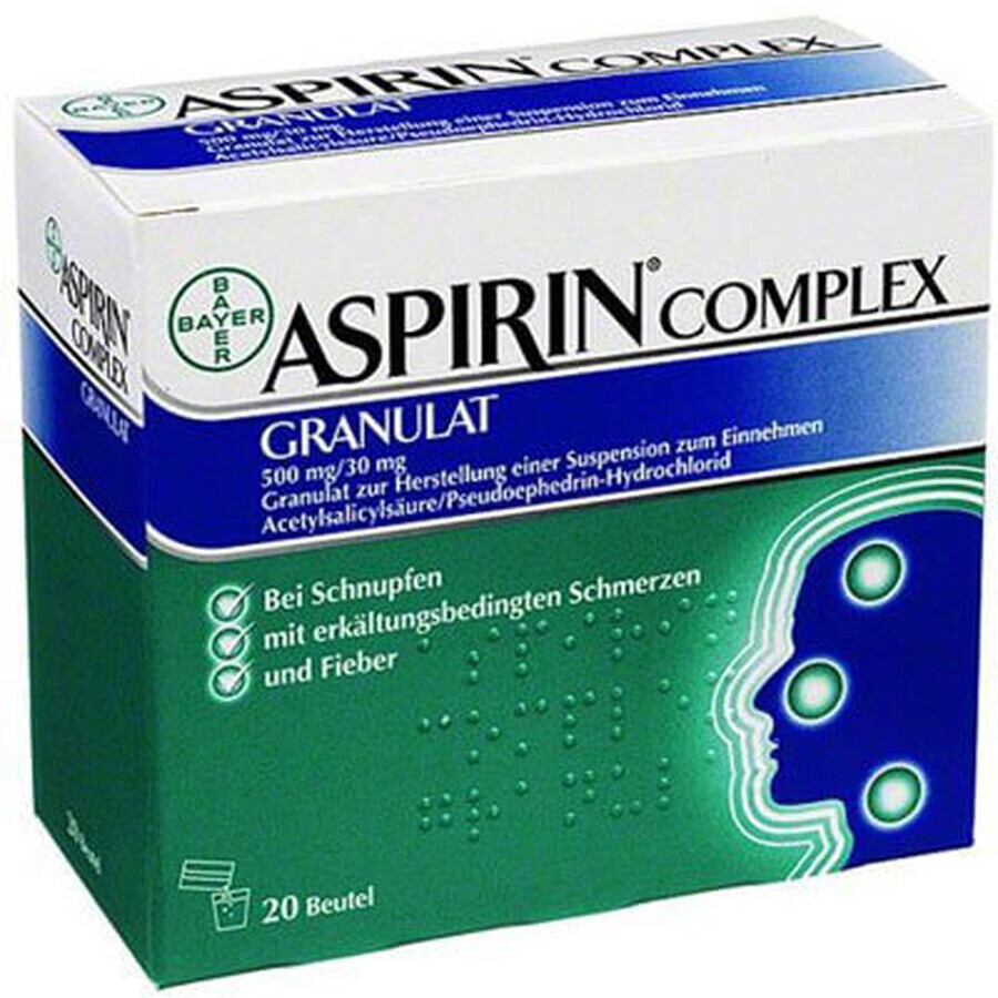 Complejo de aspirina, 500 mg/30 mg, 10 sobres, Bayer