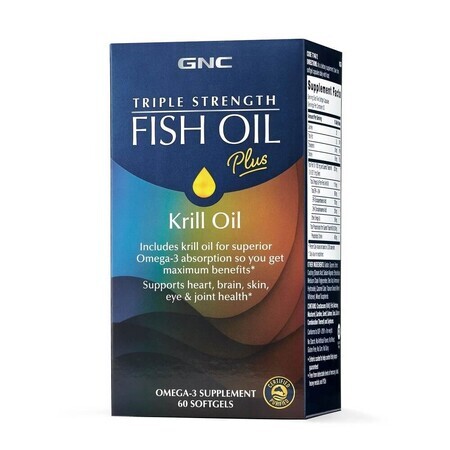 Aceite de pescado triple más aceite de krill (774612), 60 cápsulas blandas, Gnc