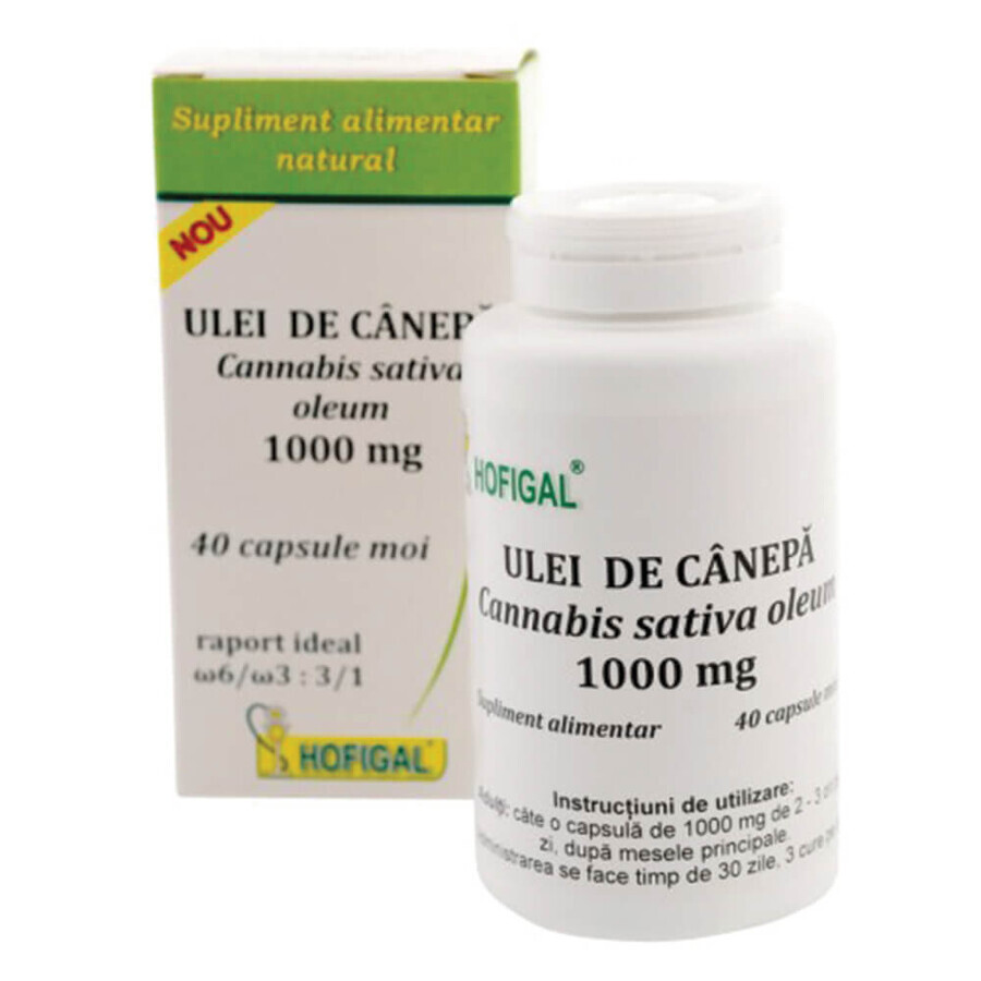 Aceite de cáñamo 1000mg, 40 cápsulas, Hofigal