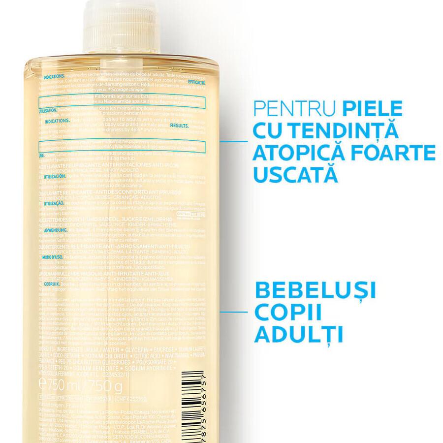 La Roche-Posay Lipikar AP+ aceite limpiador relipidizante para pieles atópicas secas, 750 ml