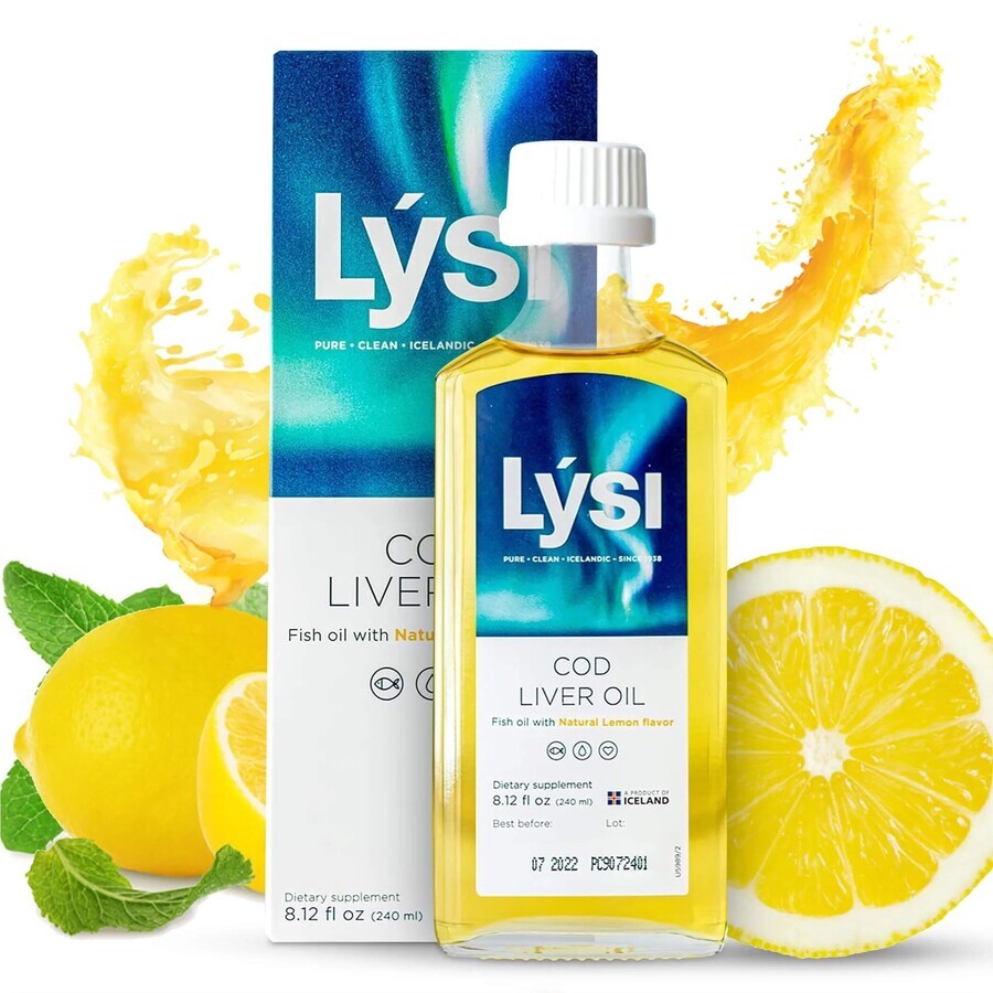 Cod liver oil with lemon flavour, 240 ml, Lysi