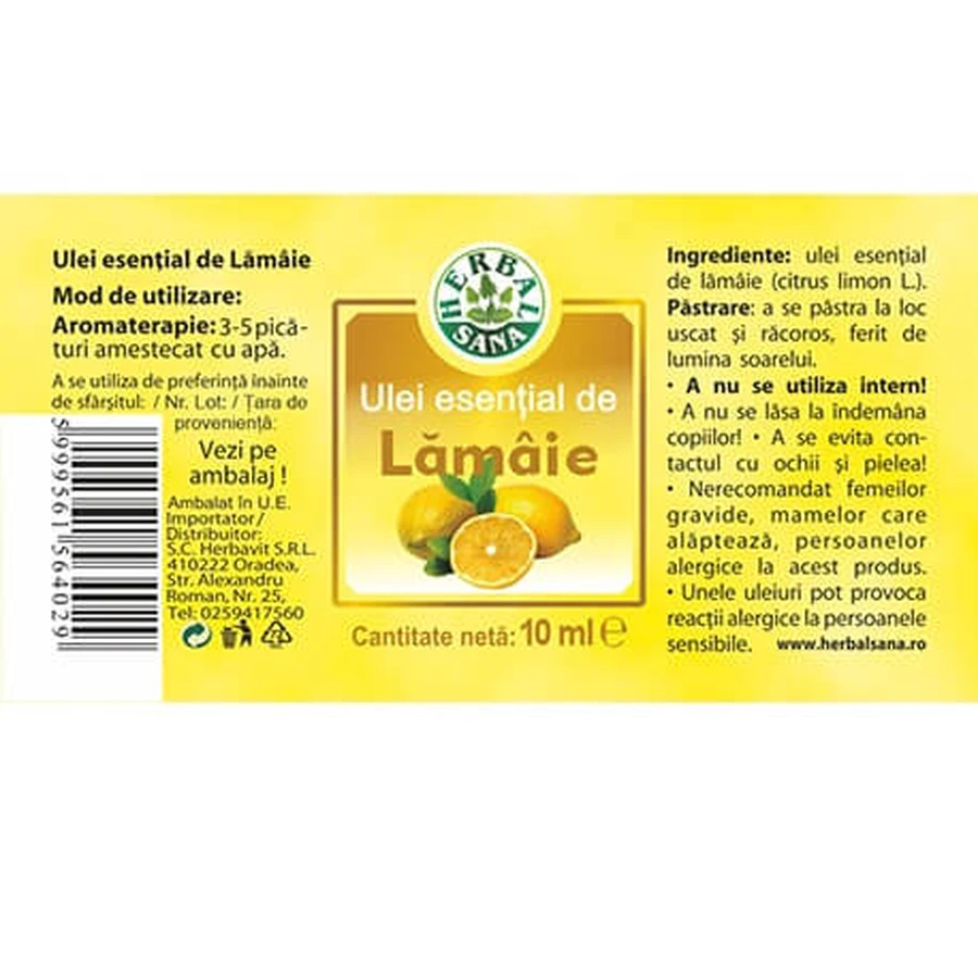 Olio essenziale di limone puro al 100%, 10 ml, Herbavit