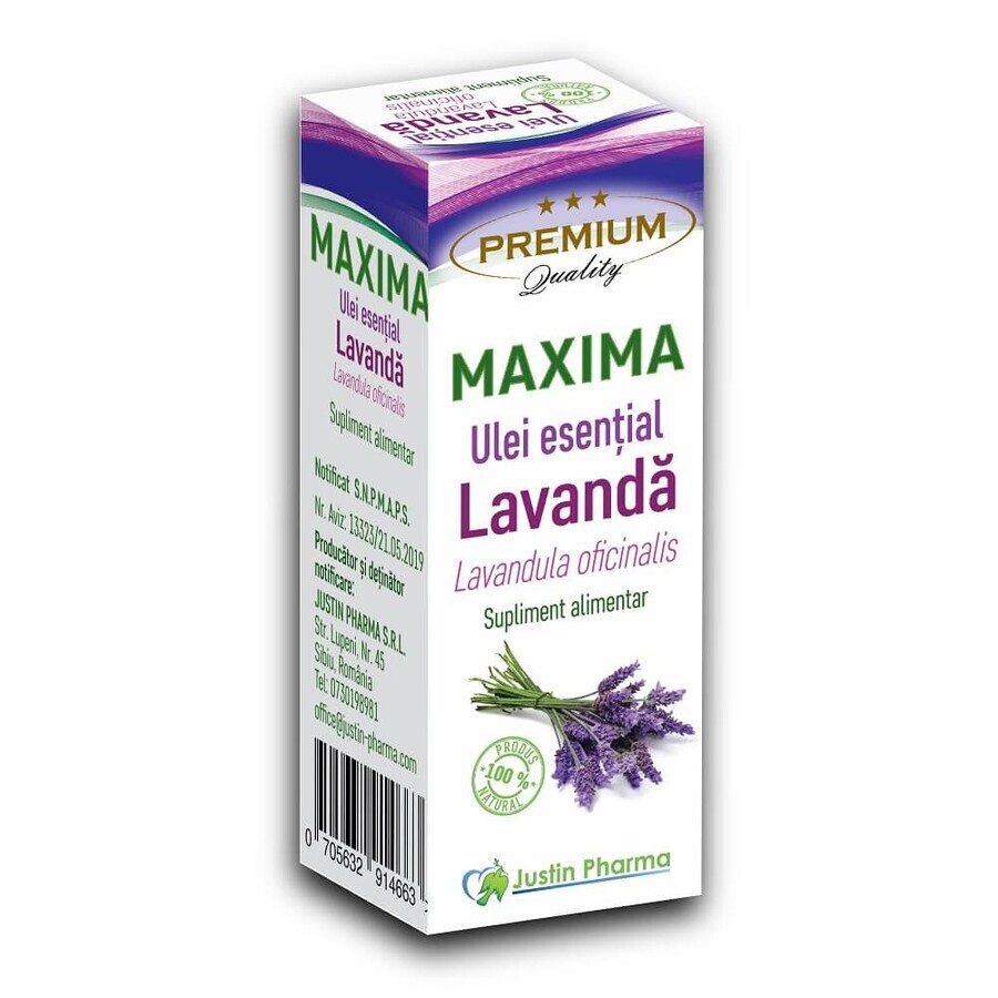 Aceite Esencial de Lavanda Maxima, 10 ml, Justin Pharma