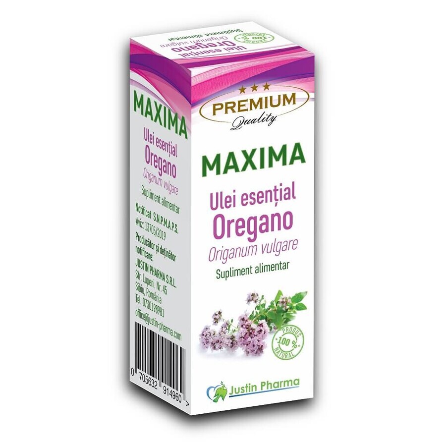 Aceite esencial de Orégano Maxima, 10 ml, Justin Pharma