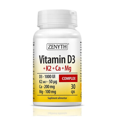 Complejo Vitamina D3+K2+Ca+Mg, 30 cápsulas, Zenyth