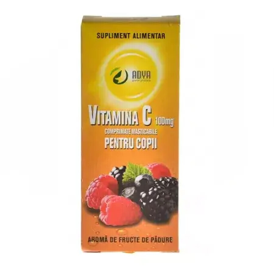 Vitamina C 100 mg con sabor a bayas para niños, 30 comprimidos, Adya