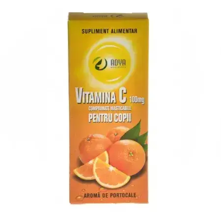 Vitamina C 100 mg al gusto di arancia per bambini, 30 compresse, Adya