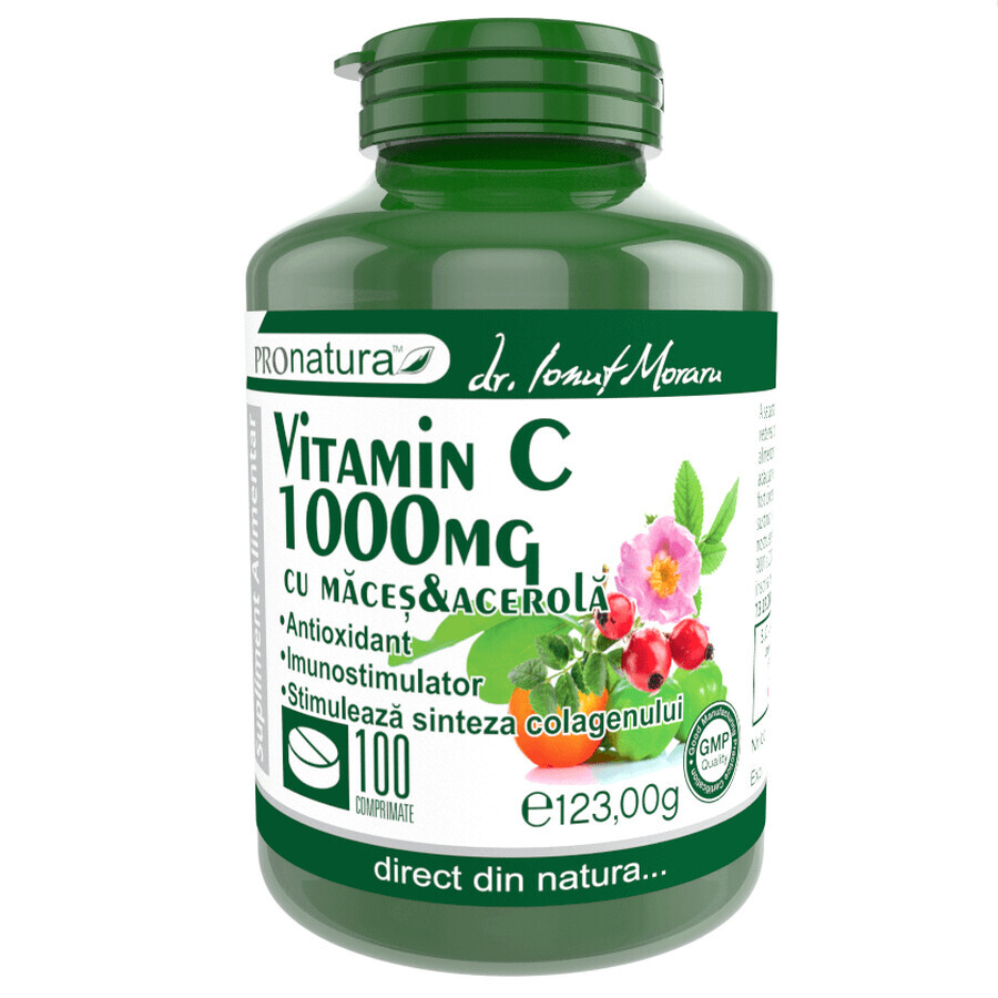 Vitamine C 1000 mg Orange avec macis et acérola, 100 comprimés, Pro Natura