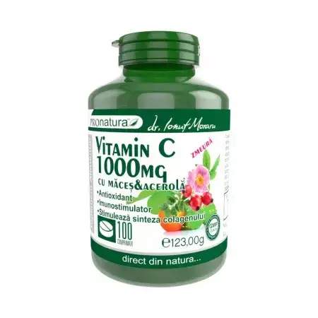 Vitamina C 1000 mg Frambuesa con macis y acerola, 100 comprimidos, Pro Natura