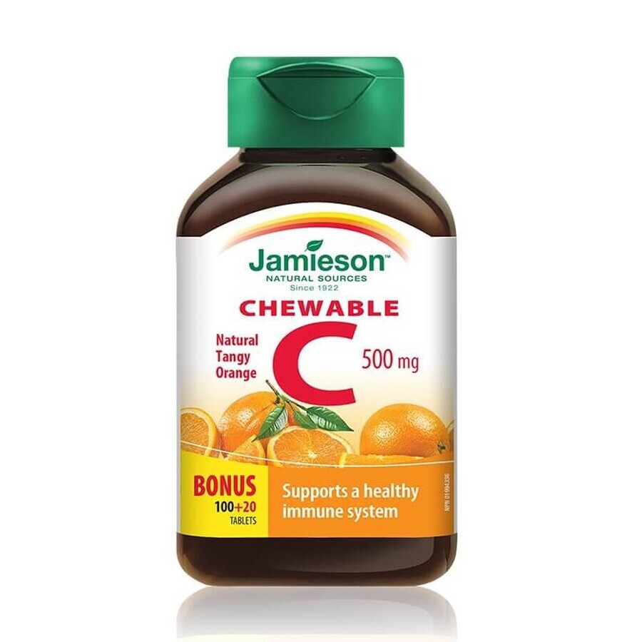 Vitamine C 500mg goût orange, 100+20 comprimés à croquer, Jamieson