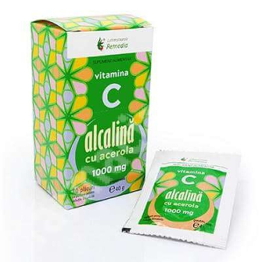 Vitamina C alcalina con acerola 1000 mg, 10 sobres, Remedia