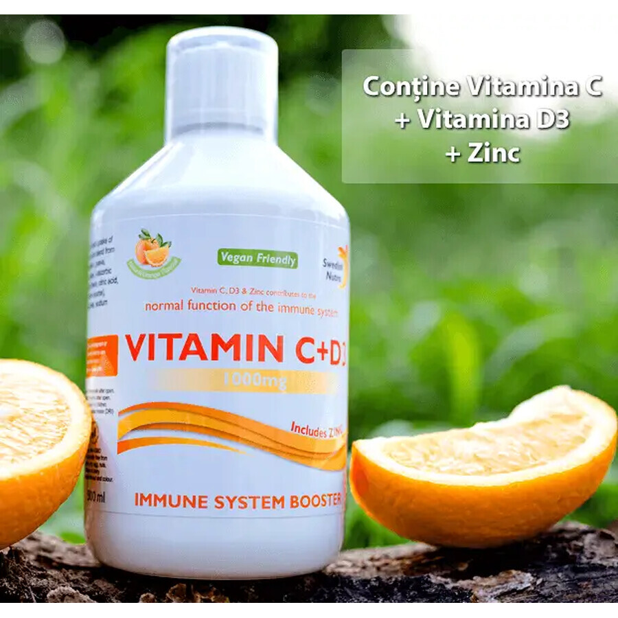 Vitamina C Lichidă 1000 Mg + Vitamina D3 + Zinc, 500ml, Swedish Nutra