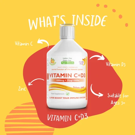Vitamina C Líquida 1000 Mg + Vitamina D3 + Zinc, 500ml, Swedish Nutra