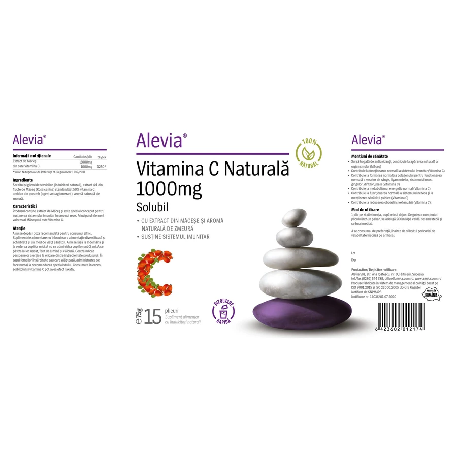 Vitamina C Natural 1000 mg, 15 sobres, Alevia