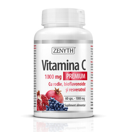 Vitamina C Premium 1000 mg con granada, bioflavonoides y resveratrol, 60 cápsulas, Zenyth