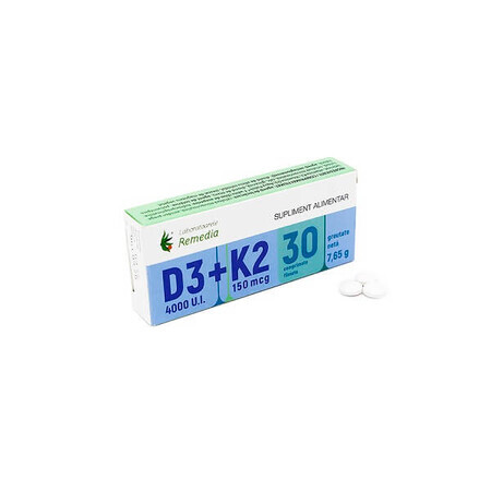 Vitamina D3 (4000 U.I.) + Vitamina K2 (150 mcg), 30 cápsulas, Remedia