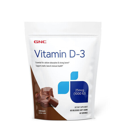 Vitamina D-3 1000 IU caramelos sabor chocolate (419154), 60 piezas, Gnc