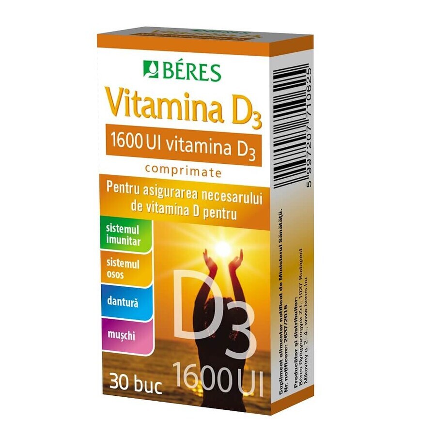 Vitamina D3 1600IU, 30 comprimidos, Beres