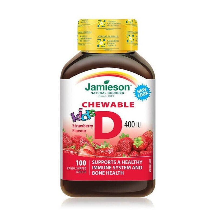 Vitamina D3 400IU niños con sabor a fresa, 100 comprimidos masticables, Jamieson