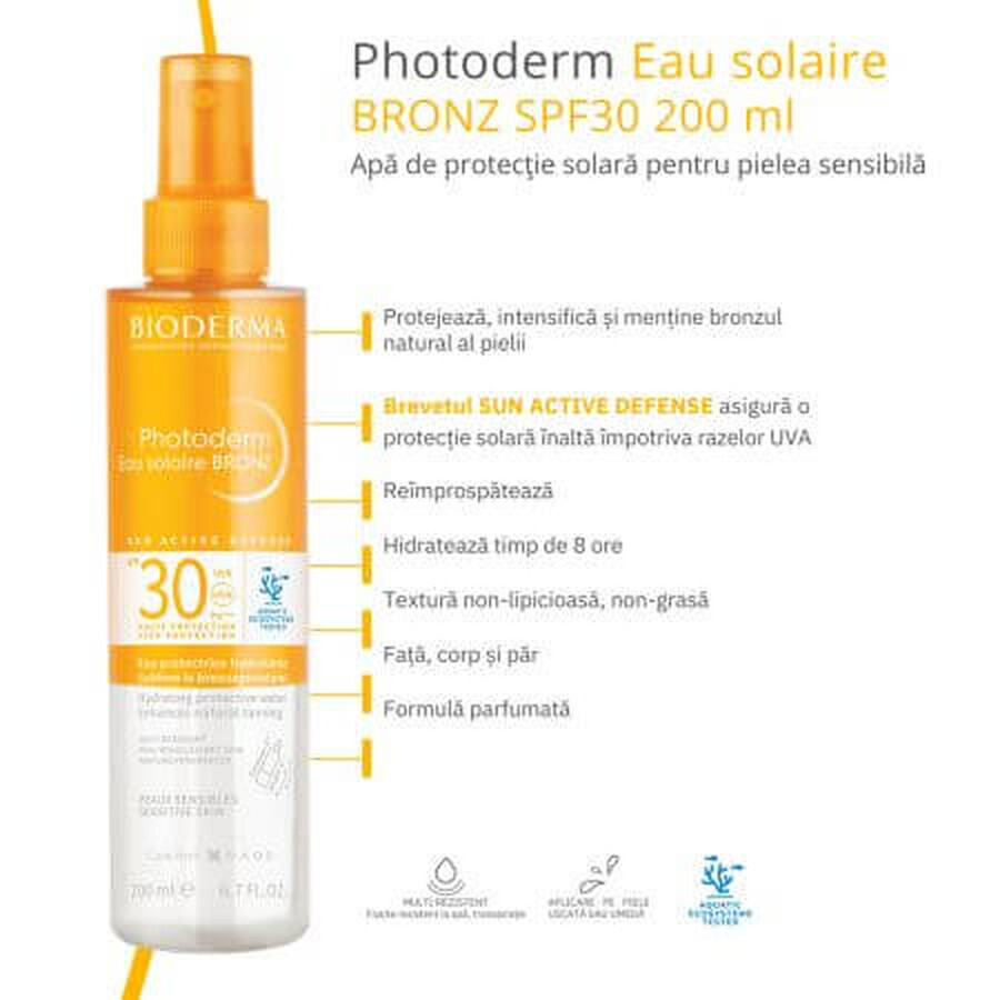 Water met zonbescherming SPF 30 voor de gevoelige huid Photoderm Bronz, 200 ml, Bioderma