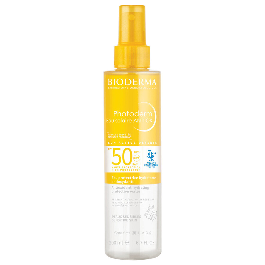 Agua con protector solar SPF 50 para pieles sensibles Photoderm Anti-Ox, 200 ml, Bioderma