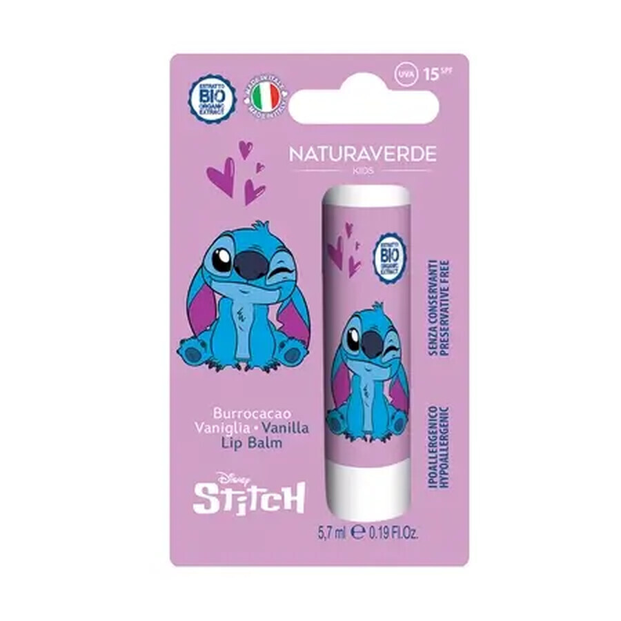 Bálsamo labial con SPF15 y Stitch sabor vainilla, 5,7 ml, Naturaverde kids