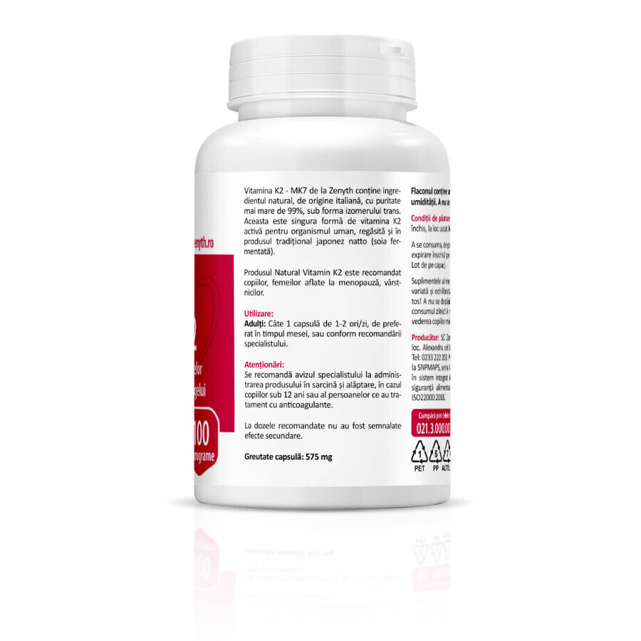 Vitamine K2, 60 + 60 gélules, Zenyth (50% de réduction sur le deuxième produit)