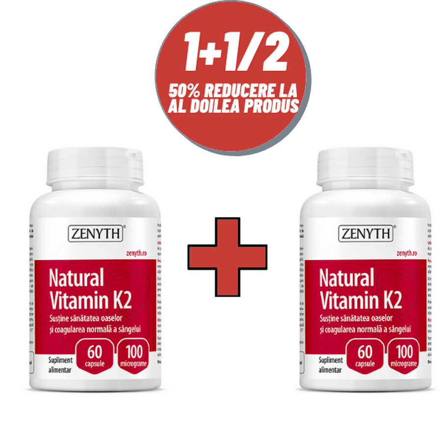 Vitamina K2, 60 + 60 cápsulas, Zenyth (50% de descuento en el segundo producto)