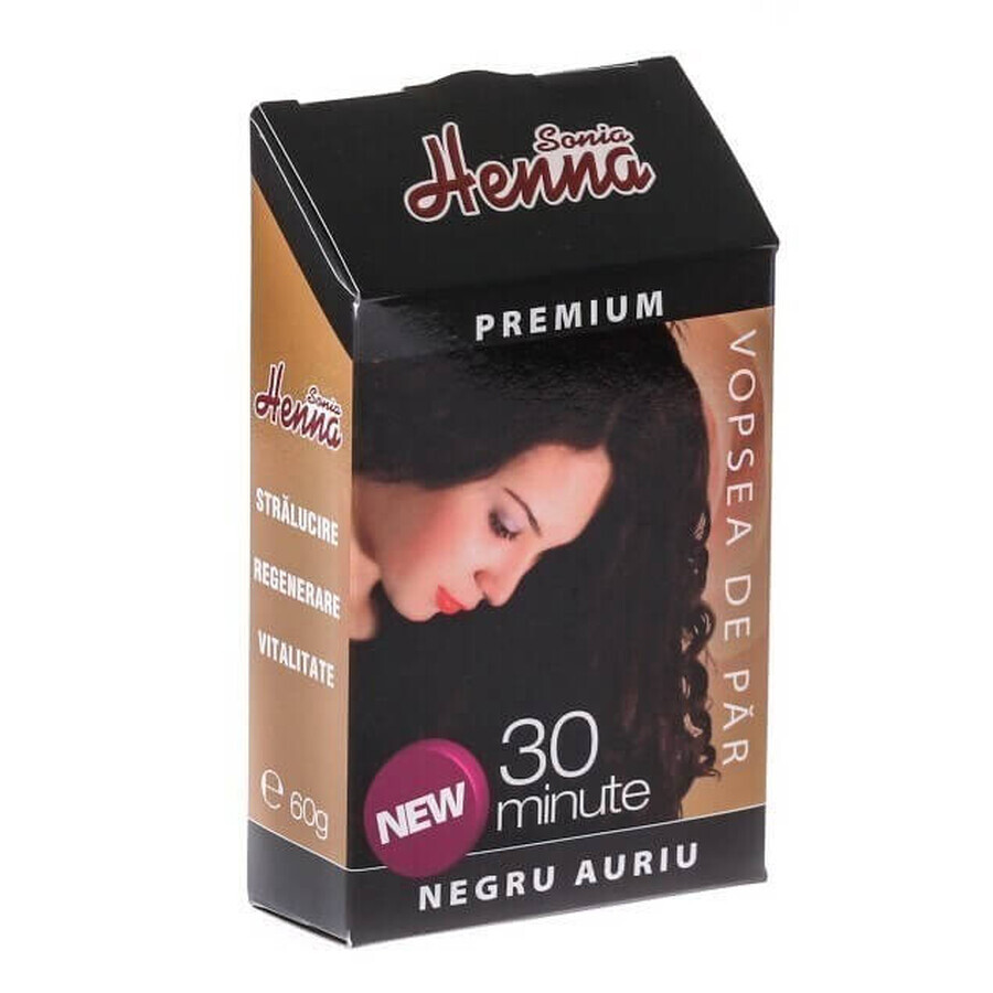 Vopsea de par cu henna nuanta negru auriu Sonia Henna, 60 g, Kian Cosmetics