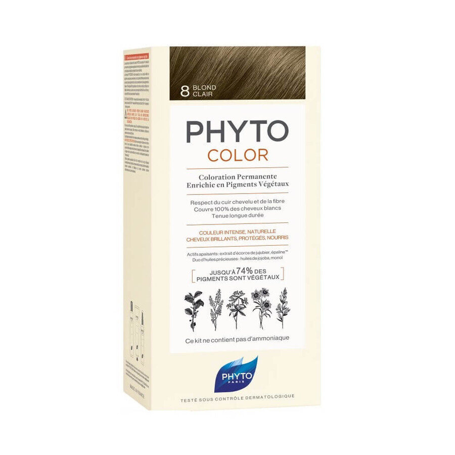 Phytocolor Tinte Permanente, Rubio Dorado Claro 8, 50 ml, Phyto