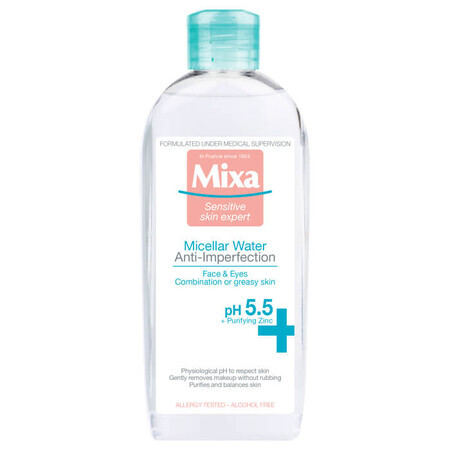 Agua micelar para pieles grasas y sensibles con imperfecciones, 400 ml, Mixa