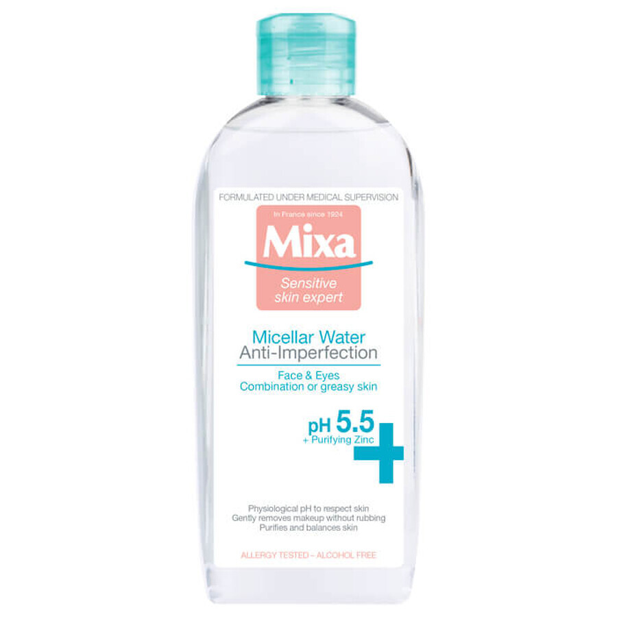 Agua micelar para pieles grasas y sensibles con imperfecciones, 400 ml, Mixa